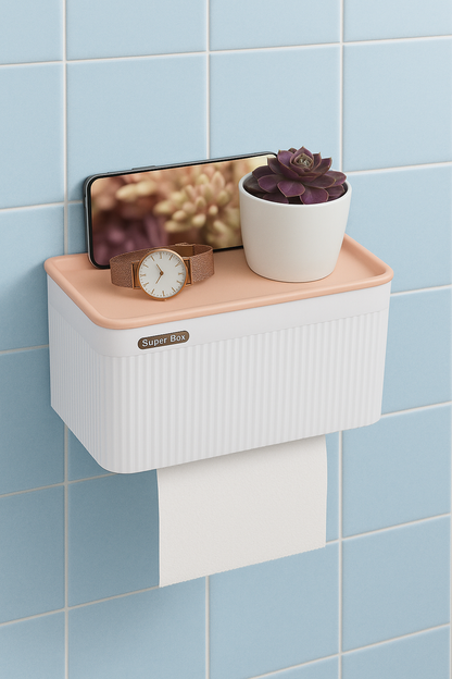 Wall-Mounted Waterproof Toilet Paper Holder with Storage Tray