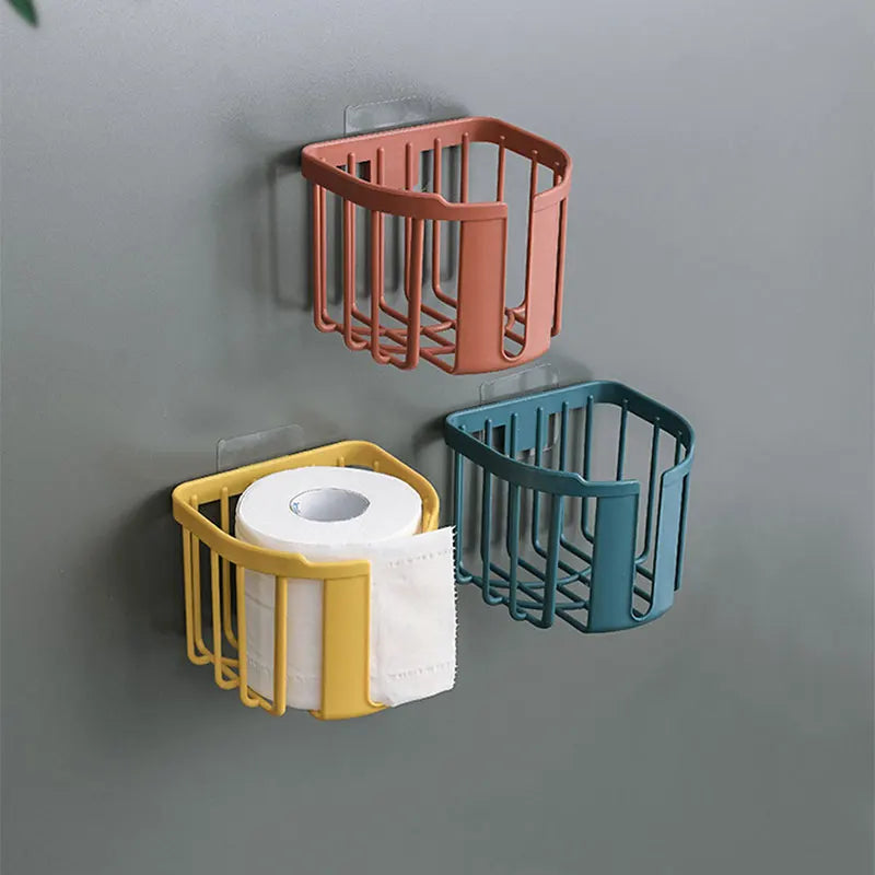Punch-Free Wall-Mounted Toilet Paper Holder with Shelf