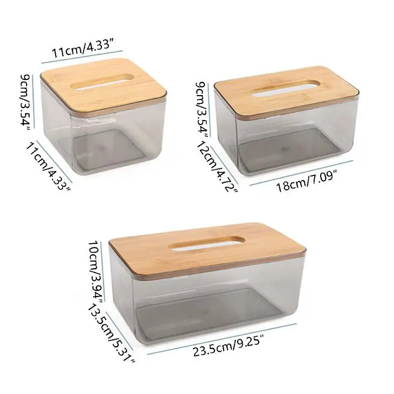 Bamboo Lid Tissue Box – Modern Plastic Holder for Home & Office