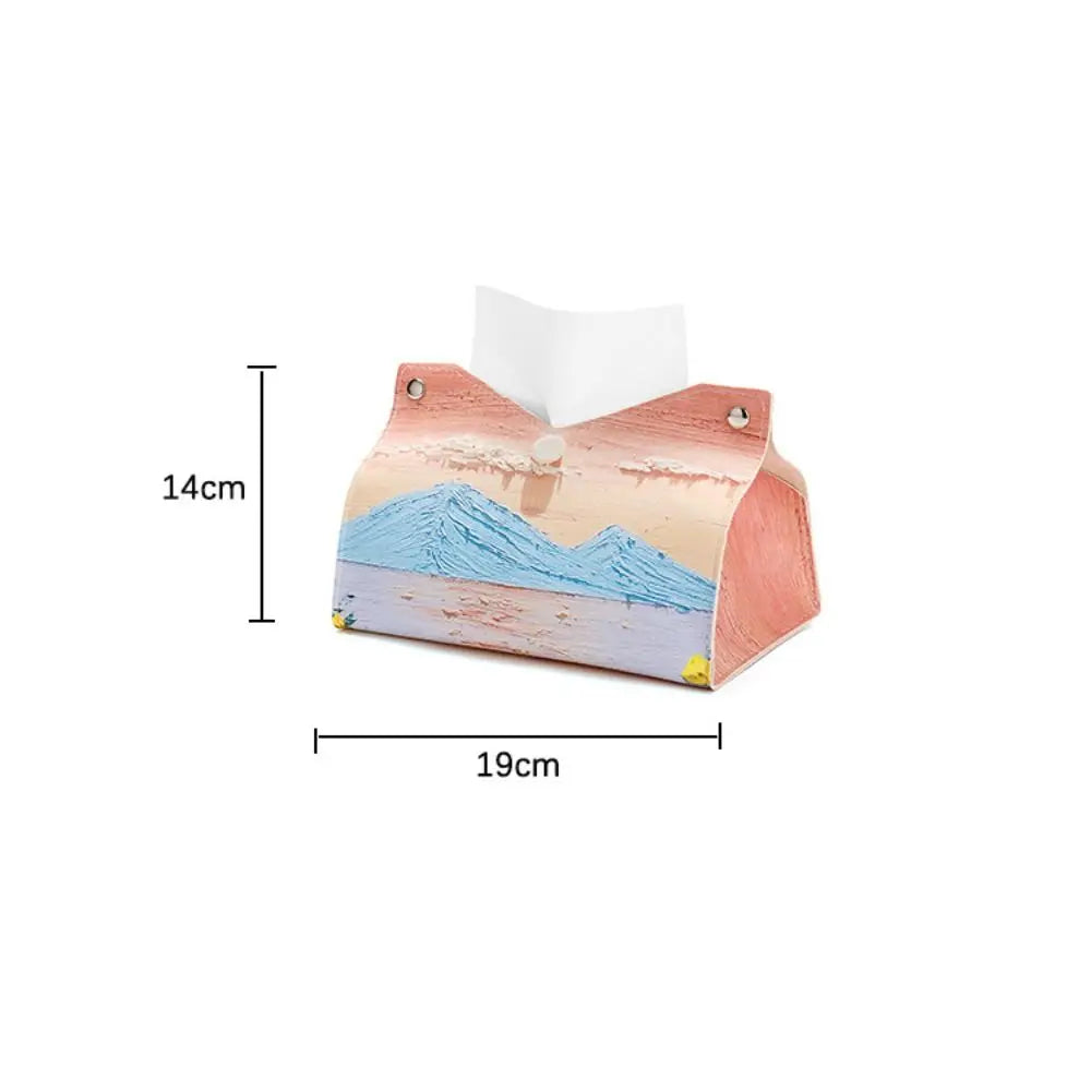 Aesthetic Leather Pink Tissue Case Large Storage Oil Painting Paper Towel Box Creative Durable Napkin Holder Home