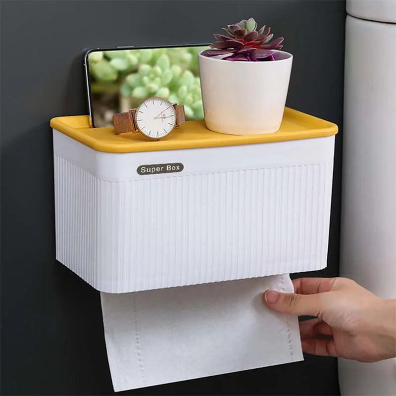 Wall-Mounted Waterproof Toilet Paper Holder with Storage Tray