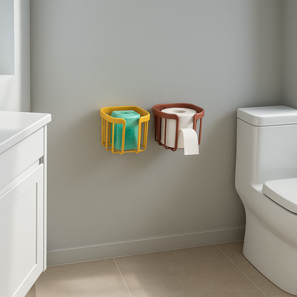 Punch-Free Wall-Mounted Toilet Paper Holder with Shelf